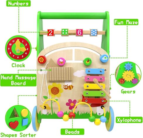 Wooden Baby Walker with Wheels Push Walker for Baby Boys and Girls 10-12 Months Multiple Activity Center for 1 Year Old in Saudi Arabia