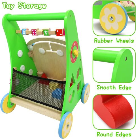 Wooden Baby Walker with Wheels Push Walker for Baby Boys and Girls 10-12 Months Multiple Activity Center for 1 Year Old in Saudi Arabia