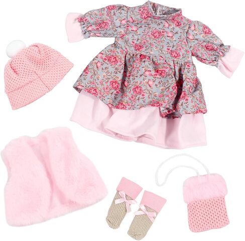 15 Inch Baby Doll Clothes Casual Pink 5-Piece Suitable 12 13 14 15 16 Inch Baby Doll Clothes, Fashion Dress Coat Knit Hat & Socks with Satchel Bag, Girls Birthday Gift in Saudi Arabia