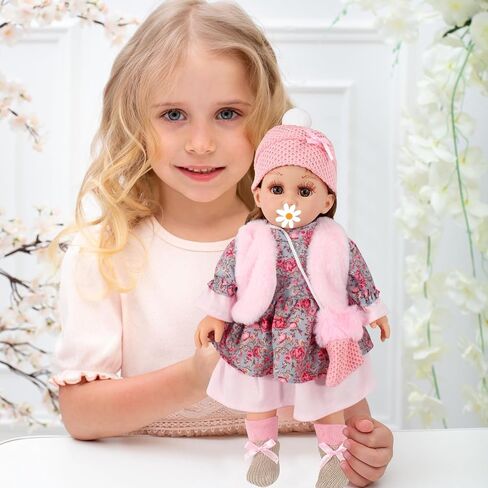 15 Inch Baby Doll Clothes Casual Pink 5-Piece Suitable 12 13 14 15 16 Inch Baby Doll Clothes, Fashion Dress Coat Knit Hat & Socks with Satchel Bag, Girls Birthday Gift in Saudi Arabia