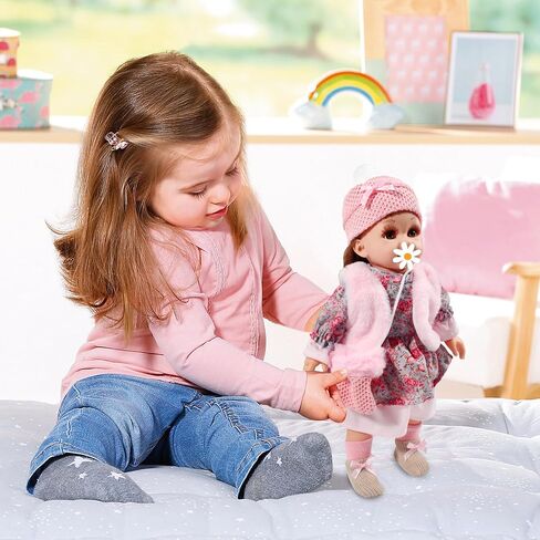 15 Inch Baby Doll Clothes Casual Pink 5-Piece Suitable 12 13 14 15 16 Inch Baby Doll Clothes, Fashion Dress Coat Knit Hat & Socks with Satchel Bag, Girls Birthday Gift in Saudi Arabia