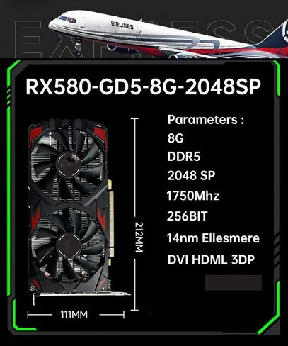 بطاقة رسومات RX 580 للألعاب 256 بت 8 جيجابايت GDDR5 مع مراوح تبريد مزدوجة، 16 PCI Express 3.0، HDML، DVI التوصيل والتشغيل بطاقات رسومات الكمبيوتر in Saudi Arabia
