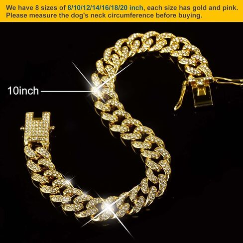Dog Chain Collar Diamond Link Dog Collar Walking Dog Necklace Metal Cat Chain with Secure Buckle Pet Crystal Collar for Small Medium Large Dogs Cats (Pink, 16 Inch) in Saudi Arabia