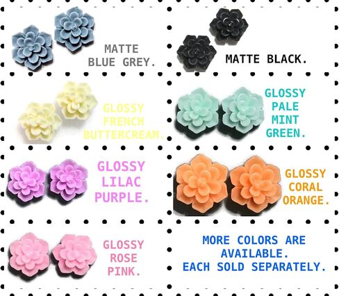 Titanium Succulent Earrings Hypoallergenic Cadmium & Nickel Free Posts - 3D Plastic 13mm Handmade Stud Earrings for Sensitive Ears (Matte Aqua Blue) in Saudi Arabia