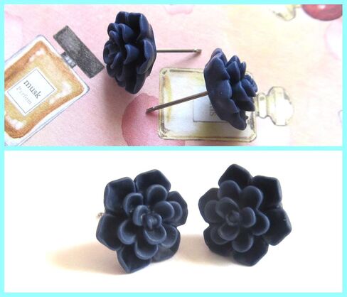 Titanium Succulent Earrings Hypoallergenic Cadmium & Nickel Free Posts - 3D Plastic 13mm Handmade Stud Earrings for Sensitive Ears (Matte Aqua Blue) in Saudi Arabia