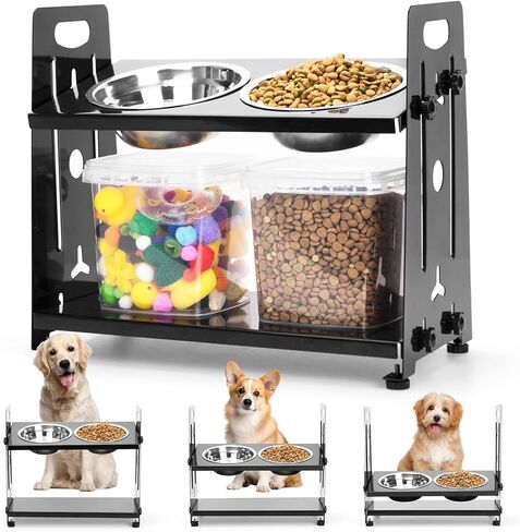 أوعية مرتفعة للكلاب، ارتفاع وإمالة قابلة للتعديل، أوعية طعام مرتفعة للكلاب والحيوانات الأليفة المتوسطة والصغيرة، وحدة تغذية متينة للكلاب من الفولاذ مع وعاءين من الفولاذ المقاوم للصدأ in Kuwait