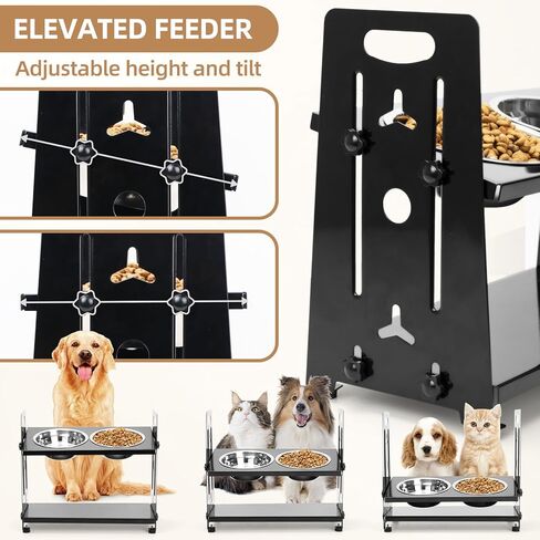 أوعية مرتفعة للكلاب، ارتفاع وإمالة قابلة للتعديل، أوعية طعام مرتفعة للكلاب والحيوانات الأليفة المتوسطة والصغيرة، وحدة تغذية متينة للكلاب من الفولاذ مع وعاءين من الفولاذ المقاوم للصدأ in Kuwait