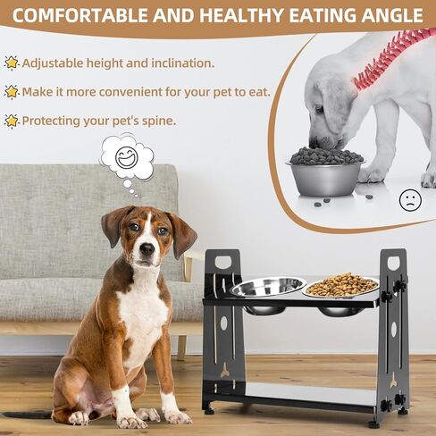 أوعية مرتفعة للكلاب، ارتفاع وإمالة قابلة للتعديل، أوعية طعام مرتفعة للكلاب والحيوانات الأليفة المتوسطة والصغيرة، وحدة تغذية متينة للكلاب من الفولاذ مع وعاءين من الفولاذ المقاوم للصدأ in Kuwait