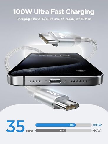 USB C to USB C Cable 100W [6.6ft/2 Pack] USBC to USBC Fast Charging Cable Braided USB C to C Charger Cord for iPhone 15 Pro Max Plus, MacBook Pro/Air, iPad Pro,Samsung Galaxy S24 Ultra S23,Pixel in Kuwait