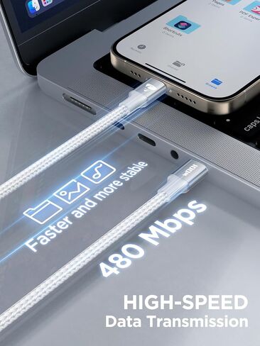 USB C to USB C Cable 100W [6.6ft/2 Pack] USBC to USBC Fast Charging Cable Braided USB C to C Charger Cord for iPhone 15 Pro Max Plus, MacBook Pro/Air, iPad Pro,Samsung Galaxy S24 Ultra S23,Pixel in Kuwait