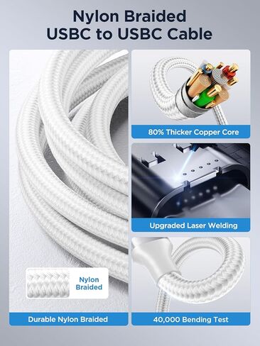 USB C to USB C Cable 100W [6.6ft/2 Pack] USBC to USBC Fast Charging Cable Braided USB C to C Charger Cord for iPhone 15 Pro Max Plus, MacBook Pro/Air, iPad Pro,Samsung Galaxy S24 Ultra S23,Pixel in Kuwait
