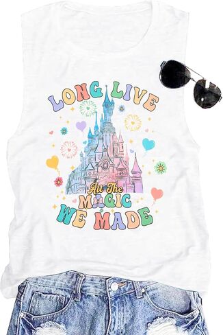 قميص بدون أكمام للسيدات من Magical Castle: قمصان Magic Kingdom قمصان لطيفة برسومات جرافيك للعطلات، قميص بدون أكمام للعطلات الصيفية in Kuwait