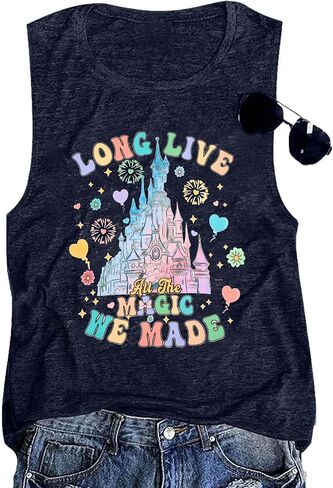 قميص بدون أكمام للسيدات من Magical Castle: قمصان Magic Kingdom قمصان لطيفة برسومات جرافيك للعطلات، قميص بدون أكمام للعطلات الصيفية in Kuwait