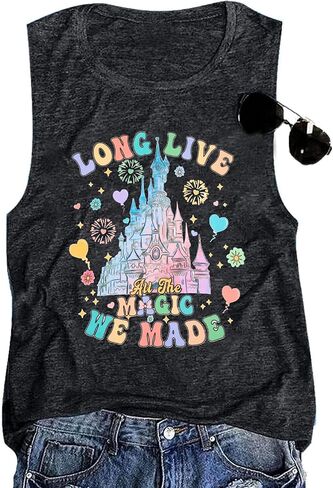 قميص بدون أكمام للسيدات من Magical Castle: قمصان Magic Kingdom قمصان لطيفة برسومات جرافيك للعطلات، قميص بدون أكمام للعطلات الصيفية in Kuwait
