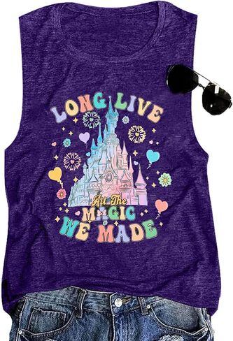قميص بدون أكمام للسيدات من Magical Castle: قمصان Magic Kingdom قمصان لطيفة برسومات جرافيك للعطلات، قميص بدون أكمام للعطلات الصيفية in Kuwait