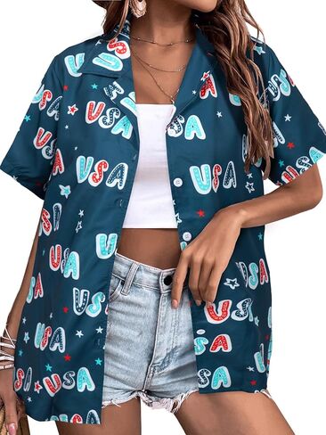 قمصان علم الولايات المتحدة الأمريكية للنساء قميص العلم الأمريكي الوطني ملابس الرابع من يوليو بلوزات علوية لعيد الاستقلال in Kuwait