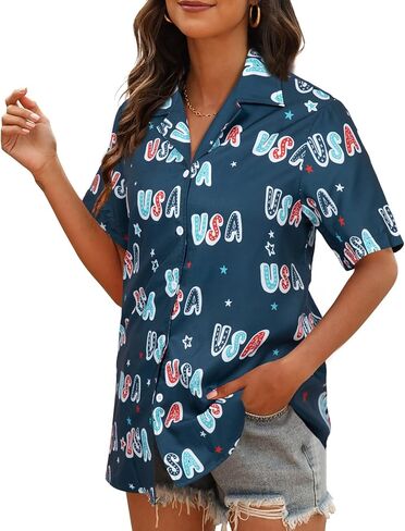 قمصان علم الولايات المتحدة الأمريكية للنساء قميص العلم الأمريكي الوطني ملابس الرابع من يوليو بلوزات علوية لعيد الاستقلال in Kuwait