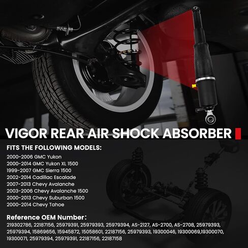 Vigor 25979394 ممتص تعليق هوائي خلفي يسار أو يمين متوافق مع جي إم سي يوكون 1500 كاديلاك إسكاليد شيفروليه أفالانش سوبربان 1500 تاهو سيارة الهواء الربيع صدمة in Kuwait