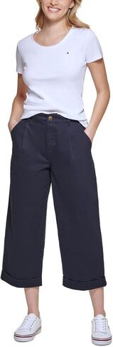 Tommy Hilfiger Womens Knit High Rise Wide Leg Pants Navy 10 in Saudi Arabia