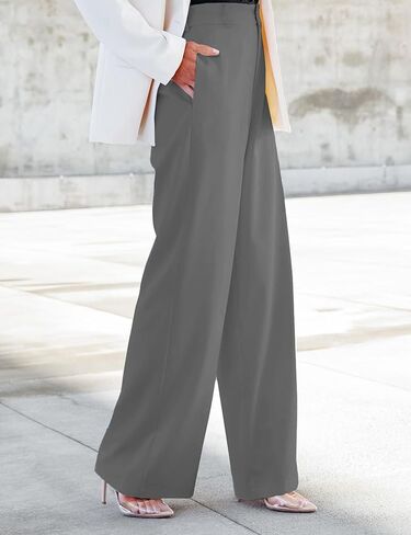 المرأة عادية واسعة الساق السراويل زر أسفل مستقيم السراويل الطويلة السراويل مرونة عالية الخصر فستان السراويل للنساء in Kuwait