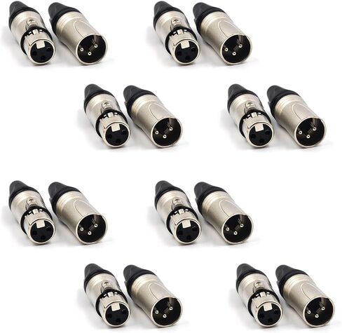 (16 Pack) 3-Pin XLR Cable Connector 8 Male & 8 Female Solder Type Microphone Line Plug Connector Mic Audio Socket, Black Housing Silver Contacts in Saudi Arabia