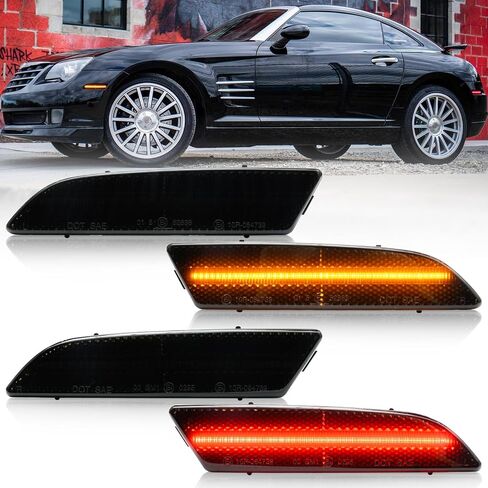NSLUMO Led Side Marker Lights Replacement for 2004 2005 2006 2007 2008 Chrysler Crossfire Amber Front & Rear Red Side Parking Turn Signal Lamps Smoked Lens OEM Bumper Sidemarker Clearance Light Kit in Saudi Arabia