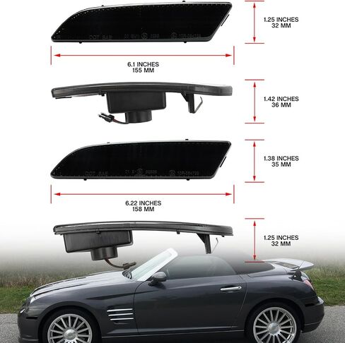 NSLUMO Led Side Marker Lights Replacement for 2004 2005 2006 2007 2008 Chrysler Crossfire Amber Front & Rear Red Side Parking Turn Signal Lamps Smoked Lens OEM Bumper Sidemarker Clearance Light Kit in Saudi Arabia