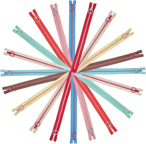 20 PCS 33cm Zippers for Bags and Purses,Zippers for Sewing, Sewing Crafts, and Clothing – Plastic Nylon Coil zips in 10 Vibrant Colors with Metal Ring, Ideal for Handbags and Clothing Accessories. in Saudi Arabia