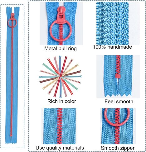 20 PCS 33cm Zippers for Bags and Purses,Zippers for Sewing, Sewing Crafts, and Clothing – Plastic Nylon Coil zips in 10 Vibrant Colors with Metal Ring, Ideal for Handbags and Clothing Accessories. in Saudi Arabia