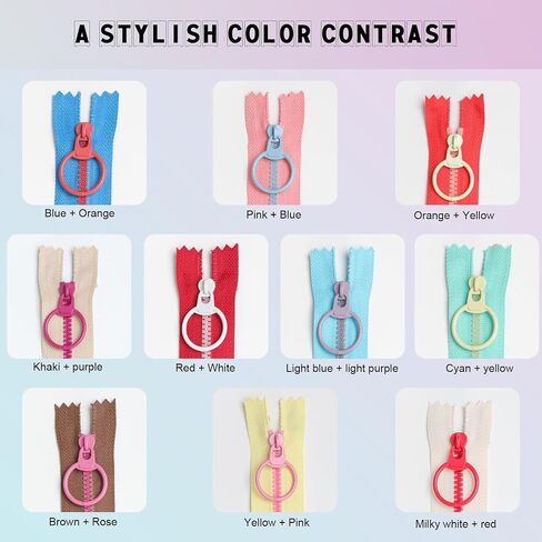 20 PCS 33cm Zippers for Bags and Purses,Zippers for Sewing, Sewing Crafts, and Clothing – Plastic Nylon Coil zips in 10 Vibrant Colors with Metal Ring, Ideal for Handbags and Clothing Accessories. in Saudi Arabia