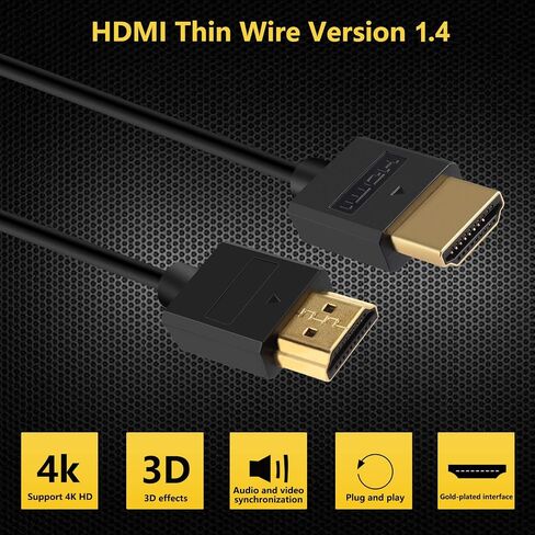كابل Pasow 4K HDMI رفيع للغاية ذكر إلى ذكر 36AWG عالي السرعة رفيع (1.5FT/0.5M) in Kuwait