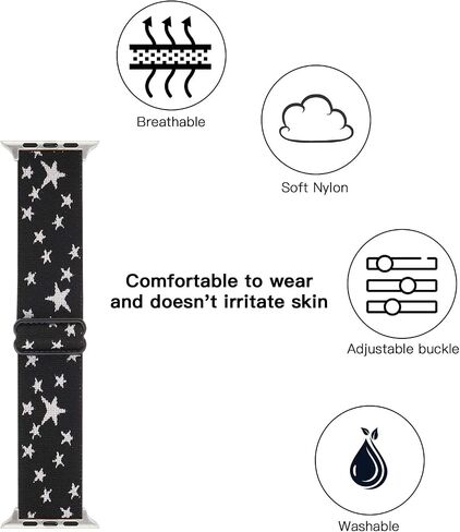 Adjustable Stretchy Solo Loop Nylon Strap Compatible with Apple Watch Elastic Band 38mm 40mm 41mm 42mm 44mm 45mm iWatch Series SE/7/6/5/4/3/2/1 in Saudi Arabia
