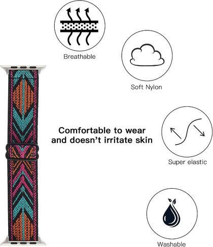 Adjustable Stretchy Solo Loop Nylon Strap Compatible with Apple Watch Elastic Band 38mm 40mm 41mm 42mm 44mm 45mm iWatch Series SE/7/6/5/4/3/2/1 in Saudi Arabia