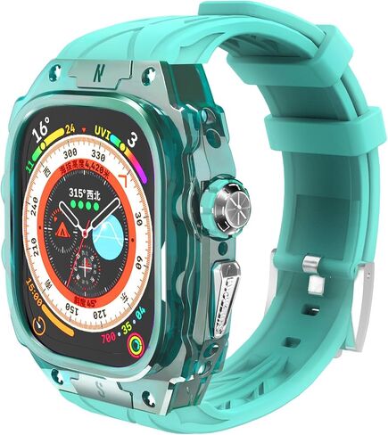 Luxury Translucent Smartwatch Case for Apple Watch Ultra 49mm, Fully wrapped lightweight rugged case with band, silicon strap, stainless steel buttons, protective cover for men/women in Saudi Arabia