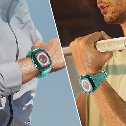 Luxury Translucent Smartwatch Case for Apple Watch Ultra 49mm, Fully wrapped lightweight rugged case with band, silicon strap, stainless steel buttons, protective cover for men/women in Saudi Arabia