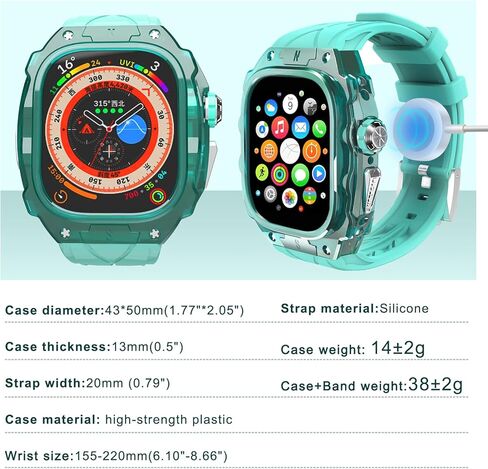 Luxury Translucent Smartwatch Case for Apple Watch Ultra 49mm, Fully wrapped lightweight rugged case with band, silicon strap, stainless steel buttons, protective cover for men/women in Saudi Arabia