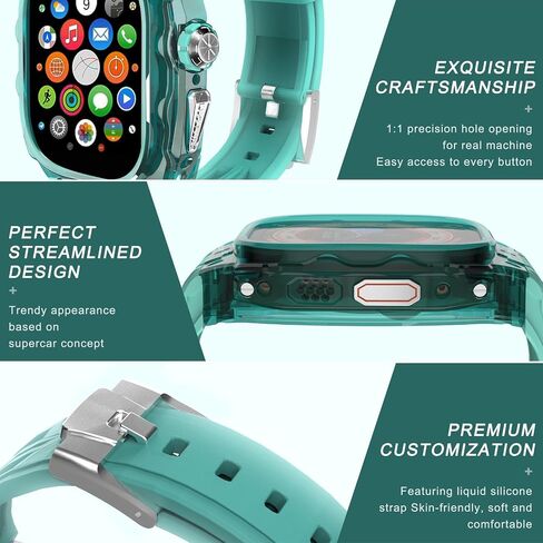 Luxury Translucent Smartwatch Case for Apple Watch Ultra 49mm, Fully wrapped lightweight rugged case with band, silicon strap, stainless steel buttons, protective cover for men/women in Saudi Arabia