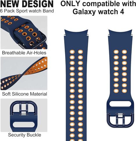 6-pack Compatible with Galaxy watch 4 band 40mm 44mm,Galaxy watch 4 Classic band 42mm 46mm,silicone sport replacement bands for galaxy watch 4 men women in Saudi Arabia