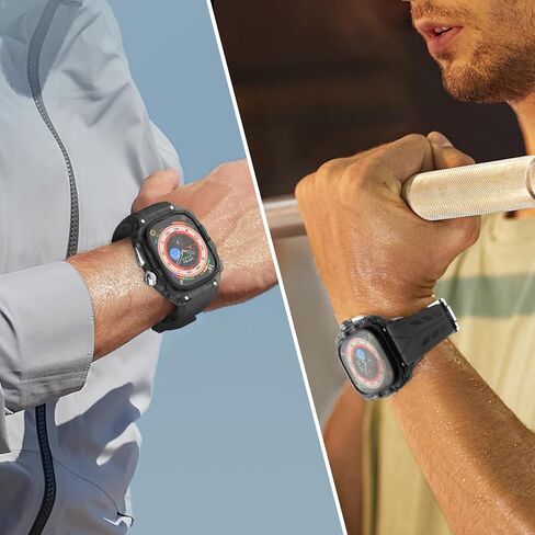 حافظة ساعة ذكية شفافة فاخرة لساعة Apple Watch Ultra 49mm، حافظة متينة خفيفة الوزن ملفوفة بالكامل مع حزام، حزام من السيليكون، أزرار من الفولاذ المقاوم للصدأ، غطاء واقي للرجال/النساء in Kuwait