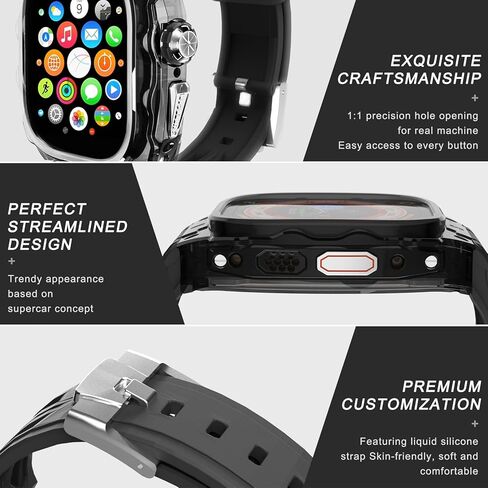 حافظة ساعة ذكية شفافة فاخرة لساعة Apple Watch Ultra 49mm، حافظة متينة خفيفة الوزن ملفوفة بالكامل مع حزام، حزام من السيليكون، أزرار من الفولاذ المقاوم للصدأ، غطاء واقي للرجال/النساء in Kuwait