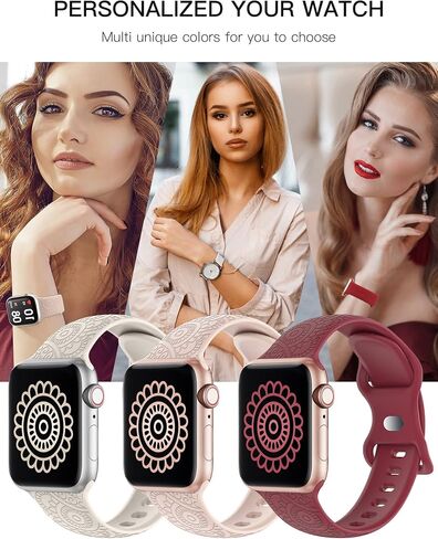 TOYOUTHS 3 حزم بوهو محفورة العصابات متوافقة مع أشرطة ساعة أبل 41 مم 40 مم 38 مم النساء الرجال فتاة، البوهيمي مصمم الرياضة لينة سيليكون يتوهم الأشرطة لسلسلة iWatch 9/SE/8/7/6/5/4/3/2/1 in Saudi Arabia