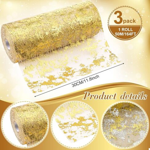 Newwiee Metallic Gold Thin Table Runner with Scissors and Soft Ruler 11 Inch x 164 ft Glitter Gold Mesh Table Runner Roll Centerpiece Table Decorations Gold Table Decor for Wedding Birthday Banquet in Saudi Arabia