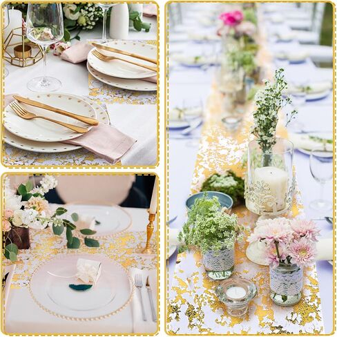 Newwiee Metallic Gold Thin Table Runner with Scissors and Soft Ruler 11 Inch x 164 ft Glitter Gold Mesh Table Runner Roll Centerpiece Table Decorations Gold Table Decor for Wedding Birthday Banquet in Saudi Arabia