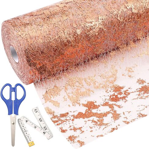 Newwiee Metallic Gold Thin Table Runner with Scissors and Soft Ruler 11 Inch x 164 ft Glitter Gold Mesh Table Runner Roll Centerpiece Table Decorations Gold Table Decor for Wedding Birthday Banquet in Saudi Arabia