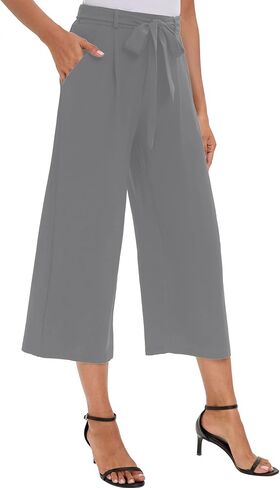 iChunhua Crop Wide Leg Pants for Women Business Casual Capris Dress Bottoms Dressy for Work with Belt Pockets in Saudi Arabia