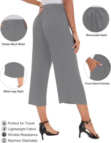 iChunhua Crop Wide Leg Pants for Women Business Casual Capris Dress Bottoms Dressy for Work with Belt Pockets in Saudi Arabia