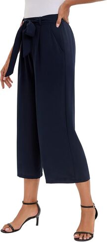 iChunhua Crop Wide Leg Pants for Women Business Casual Capris Dress Bottoms Dressy for Work with Belt Pockets in Saudi Arabia