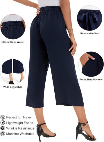 iChunhua Crop Wide Leg Pants for Women Business Casual Capris Dress Bottoms Dressy for Work with Belt Pockets in Saudi Arabia