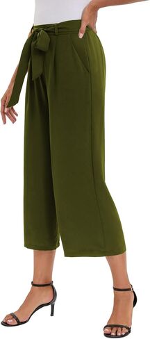 iChunhua Crop Wide Leg Pants for Women Business Casual Capris Dress Bottoms Dressy for Work with Belt Pockets in Saudi Arabia