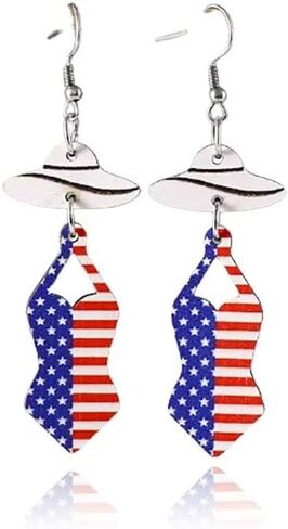 July 4 Earrings Patriotic Earrings Red White Blue Earrings Independence Day Earrings Wooden Double-Sided Earrings Summer Earrings Beach Earrings in Saudi Arabia